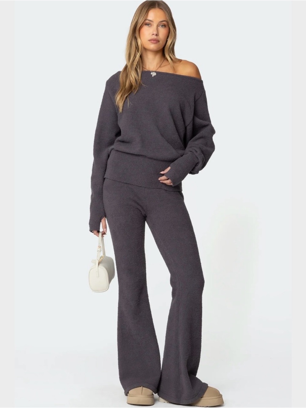 Edikted Plush Oversized Sweater and Matching Flared Pants